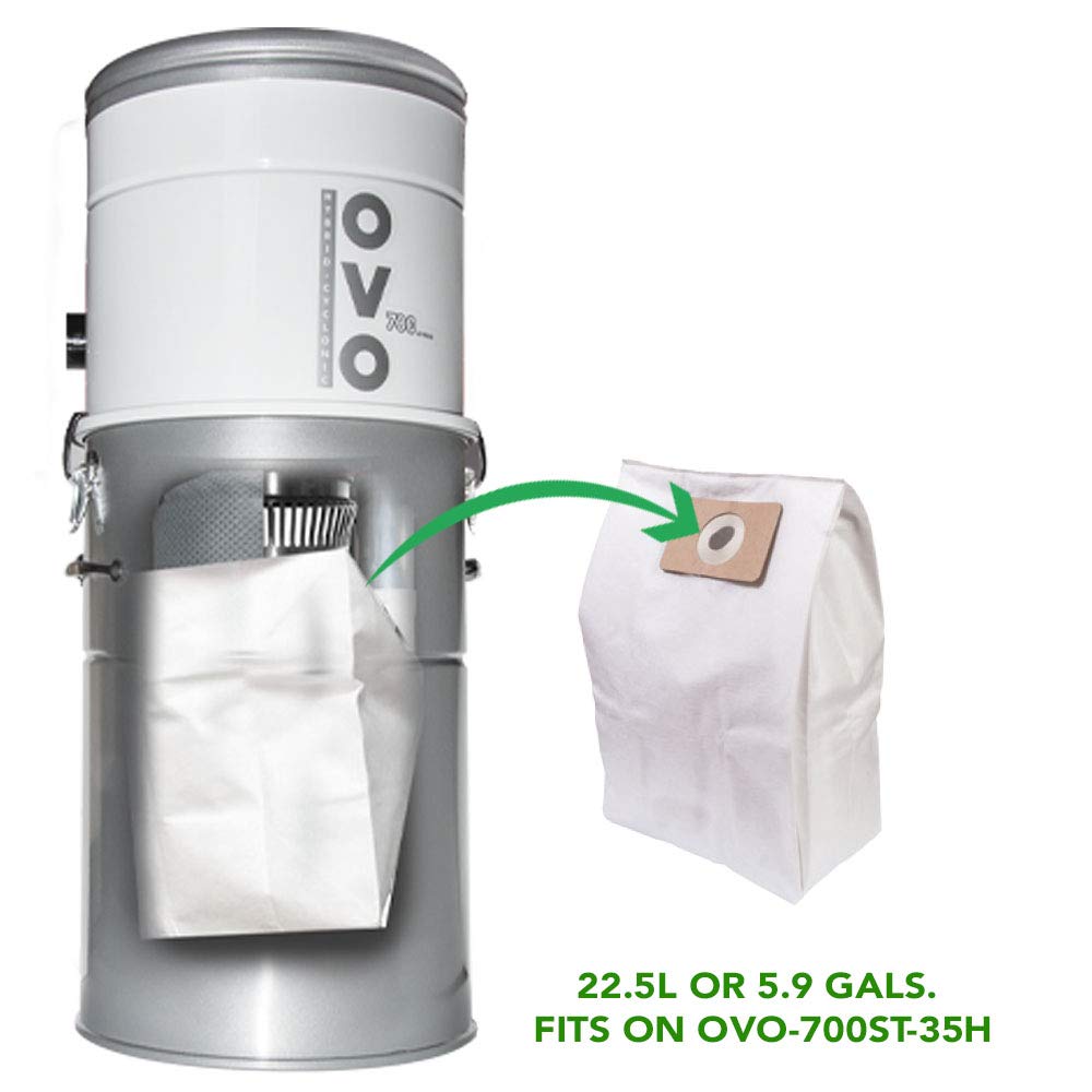 OVO Central Vacuum Triple Layer Disposable Filtration Bags, 22.5L/ 5.81 Gal. for OVO-700ST-35H, NADAIR-700/655/600-AL-32