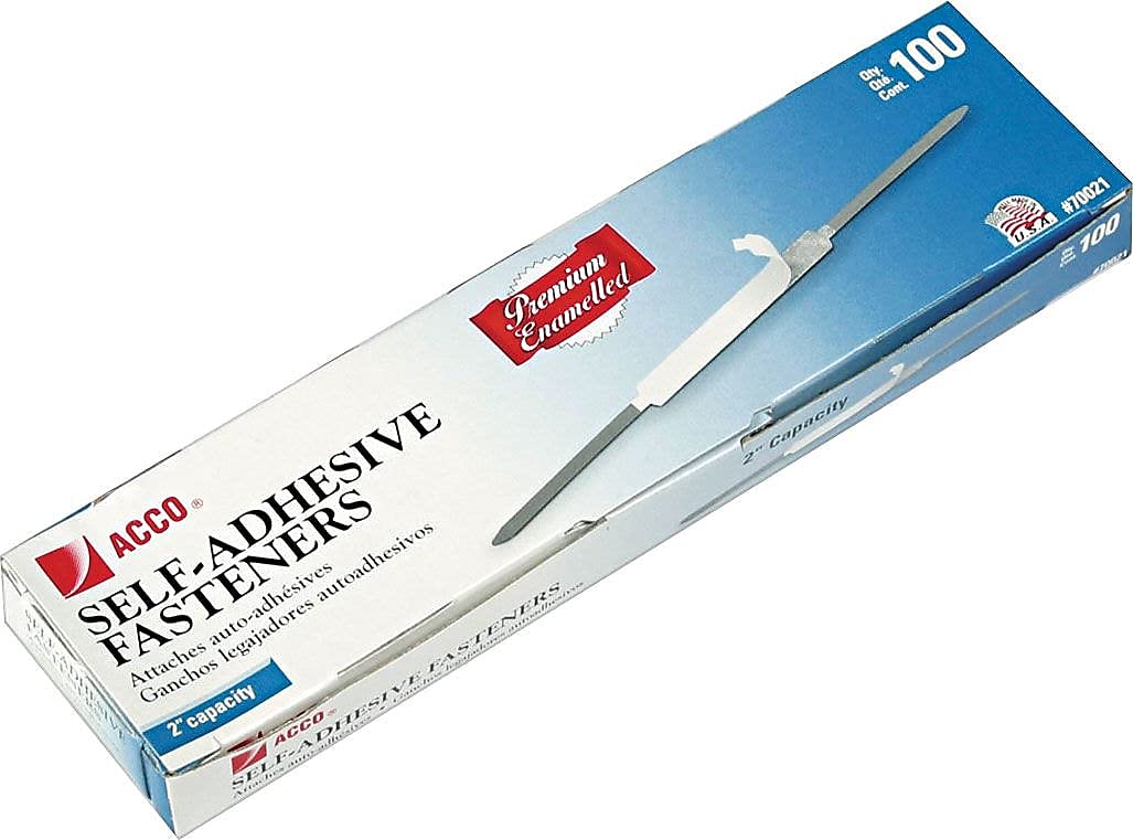 ACCO Premium Steel Self-Adhesive Fasteners, 2-Inch Capacity, 2-3/4 Center-to-Center, Box of 100 (A7070021H)