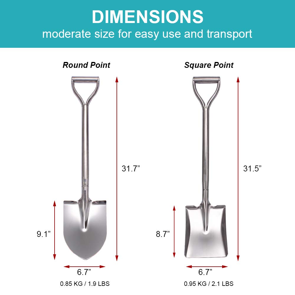 31.5 Inch Flat Head Garden Shovel, D Handle Square Flat Spade Shovel for Gardening, All Stainless Steel Made