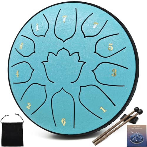 LONCHAN Steel Tongue Drum 11 Notes 6 Inches, Rain Drum for Outside with Bag, Music Book, Mallets, Finger Picks, Stickers – Meditation & Yoga Steel Drum