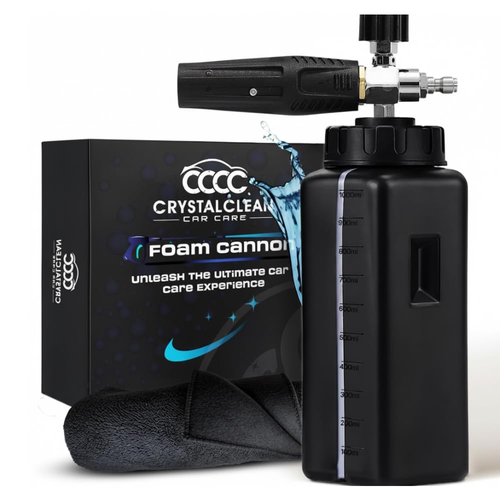 Crystal Clean Foam Cannon for Pressure Washer – High Performance Adjustable Foam Sprayer with 1/4” Quick Connector, Thick Foaming Spray Nozzle, 1000ml Wide Mouth Bottle for Car Wash