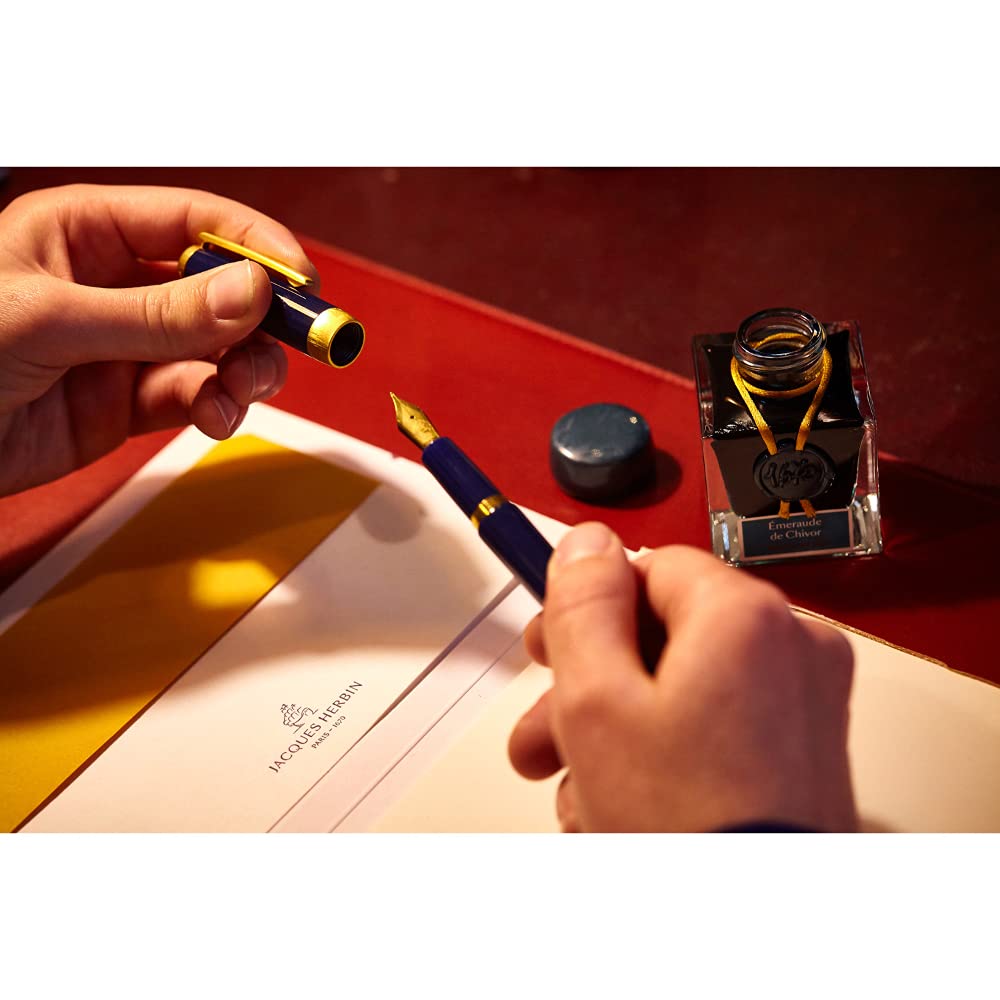 Jacques Herbin - Ref 15035JT - Ink for Fountain Pens & Rollerball Pens - Émeraude de Chivor/Emerald of Chivor - 50ml Bottle - '1670' Jacques Herbin Prestige Collection - Blue-Coloured Ink