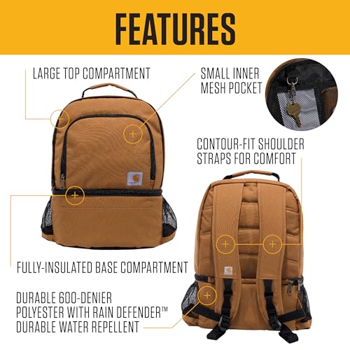 Carhartt Insulated 24 Can Two Compartment Cooler Backpack, Fully-Insulated Base, Durable Water-Resistant for Camping, Beach & Travel, Gravel