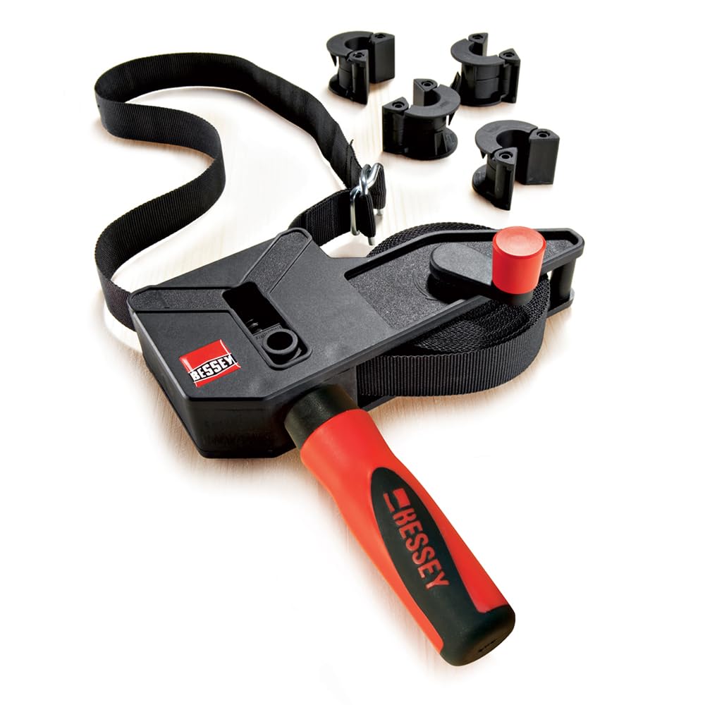 BESSEY VAS-23+2K-CB, 23 ft Variable Angle Strap Clamp with 4 Clips