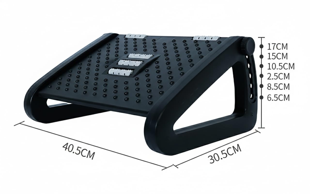 Duramex Foot Rest Footrest for Under Desk at Work, Foot Stools for Under Office Desk Ergonomic Adjustable Gaming Desk Footrest with 6 Heights, Manual Foot Massage Rollers, Home & Office Use