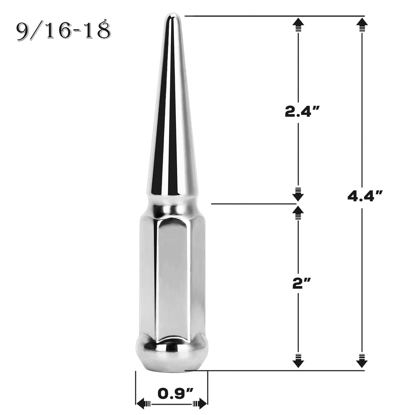 Dynofit 9/16-18 Spiked Lug Nuts, 32x Chrome Spike Lugnuts with 1 Socket Key for Dodge Ram 1500 2500 3500 1994-2011, One-Piece Design Wheel Spike Nuts for F250 F350 1988-1998 6&8 Lug Truck Pickup