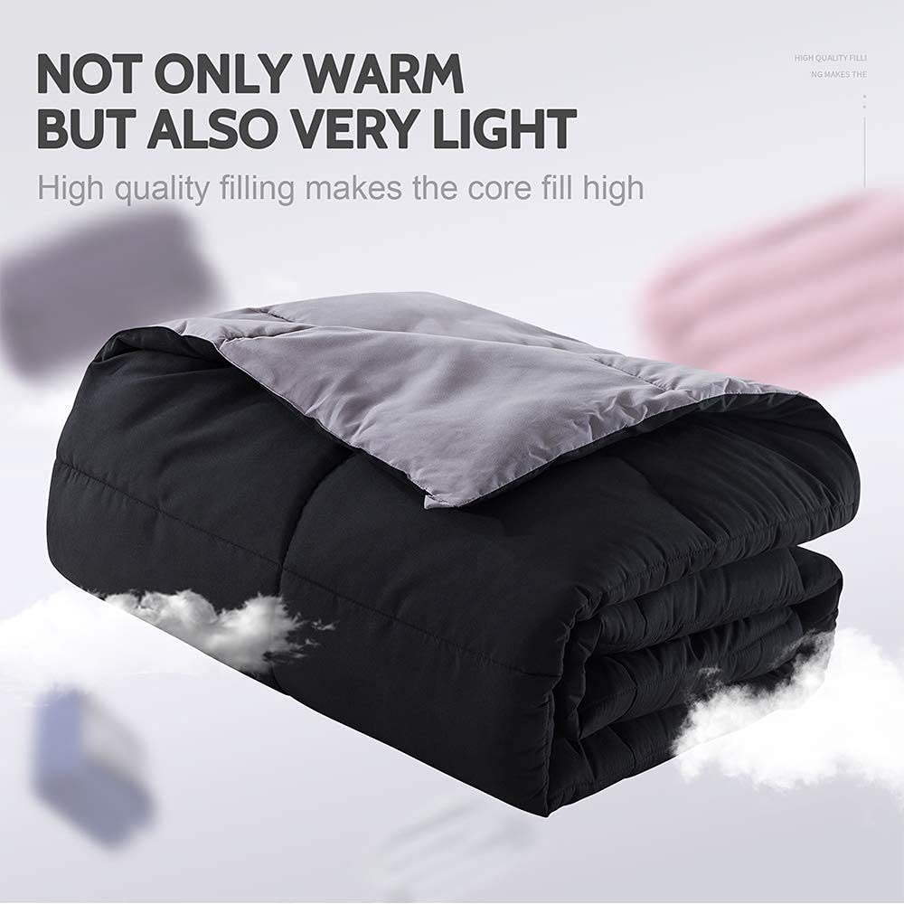 Decroom Lightweight King Comforter Set with 2 Pillow Sham - 3 Pieces Set - Quilted Down Alternative Comforter/Duvet Insert for All Season - Black/Grey - King Size