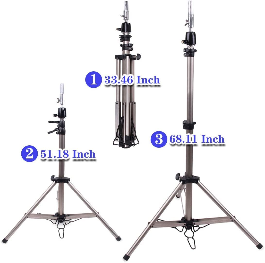 NEWSHAIR Premium Aluminum Stand Tripod Holder 68In Adjustable Wig Head Stand Portable Wig Head Tripod Silver Mannequin Head Holder for Cosmetologist Hairstylist Barber and Individuals Wig Stand Tripod Holder Come with Black Travel Bag