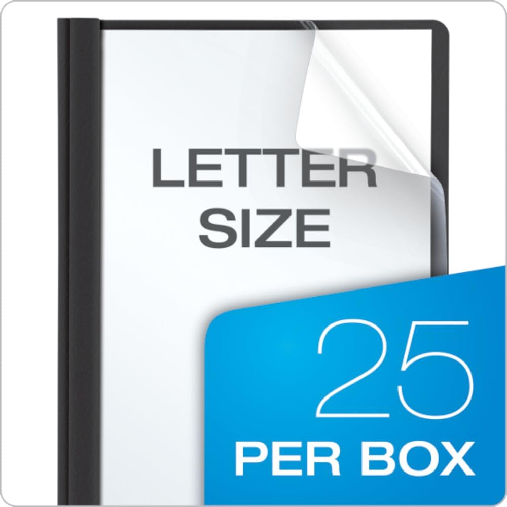 Oxford Duotangs, Clear Front Report Covers, Letter Size, Professional Black, 2-Prong Fasteners, Holds 100 Sheets, 25-Pack for School and Business Presentations