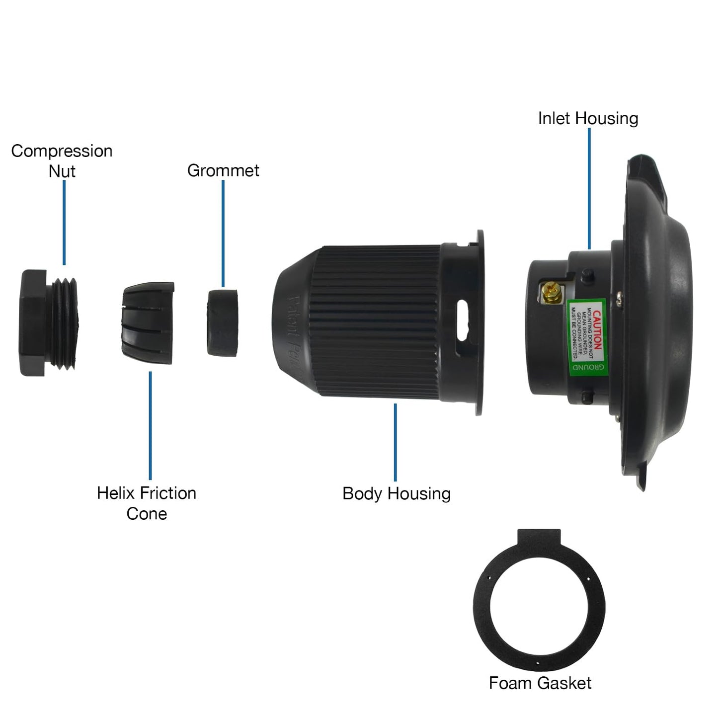 Conntek 30 Amp 125 Volt RV Marine Power Inlet - Black