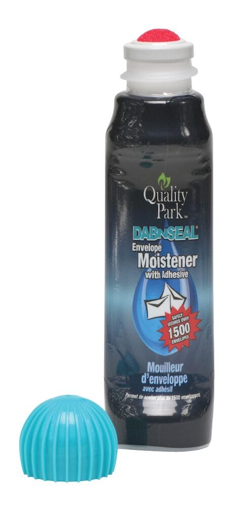 Quality Park Dab-N-Seal Envelope Moistener with Adhesive, 50ML Bottle, Spill-Proof Applicator, 12 Pack - Ideal for Sealing Envelopes and Paper Projects