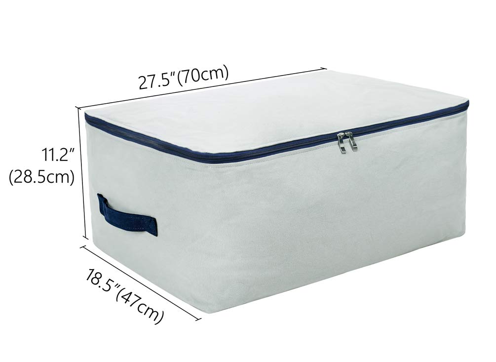 Pack of 2, Canvas Cotton Storage Bags with Zippered Cover, Large Size 98L & Breathable, Soft Storage Organiser Bags for Queen/King Size Beddings, Clothing, Light Gray