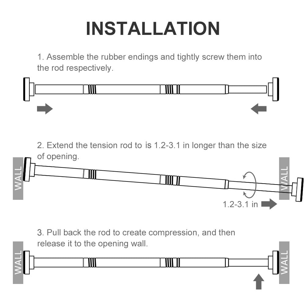 Ausemku Shower Curtain Rod Tension - 32-80 Inch Never Rust Non-Slip Spring Tension Curtain Rod No Drilling Stainless Steel Curtain Rod Use Bathroom Kitchen(White)