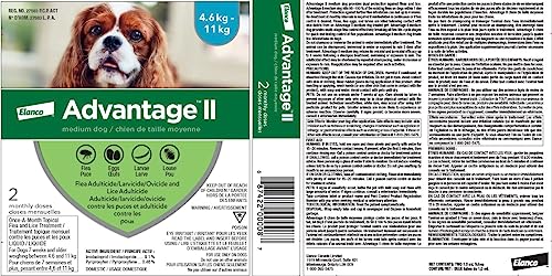 Advantage II Flea Treatment for Medium Dogs weighing 4.6 kg to 11 kg (10 lbs. to 24 lbs.)-2 doses