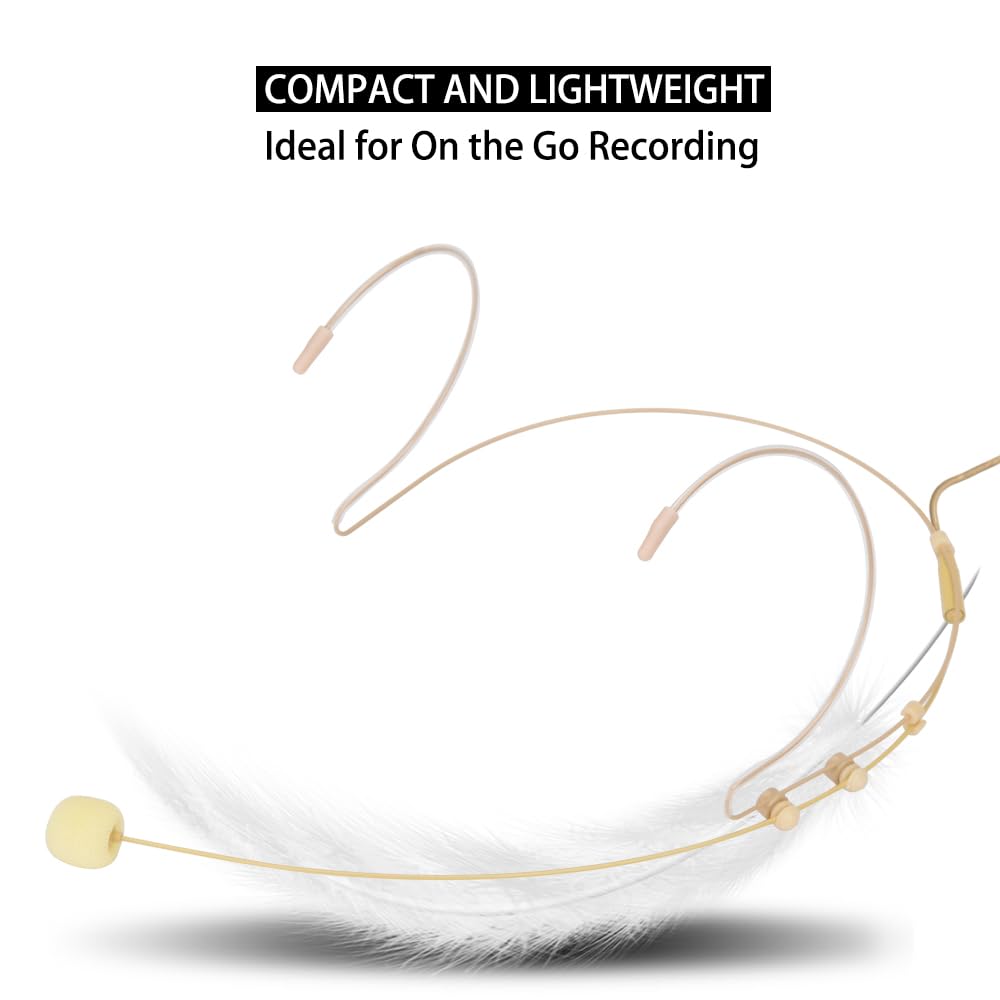 YXG Headworn Earset Over Ear Hanging Mic Low Profile Light-Weight Microphone Compatible with Shure Wireless System Bodypack Transmitter with 1.45m Cable Mini XLR 4 Pin TA4F Plug(Skin Tone), Beige MIC