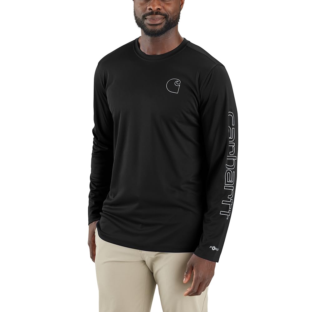 Carhartt Men's Force Sun Defender Lightweight Long-Sleeve Logo Graphic T-Shirt, Black, Small