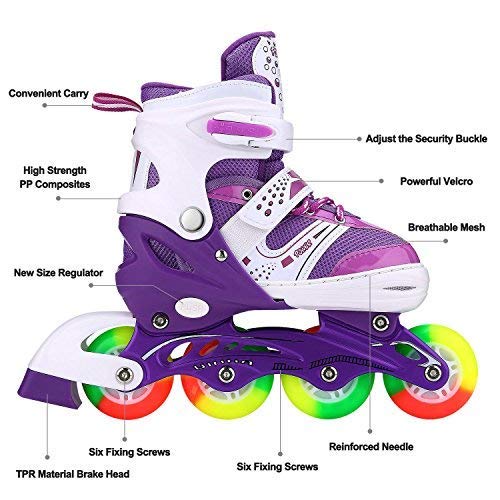 Kids Adjustable Flashing Inline Skates for Boys, Girls and Adults with Full Light Up Wheels, Outdoor Roller Skates for Kids Beginner Ages 4-12, Men and Women