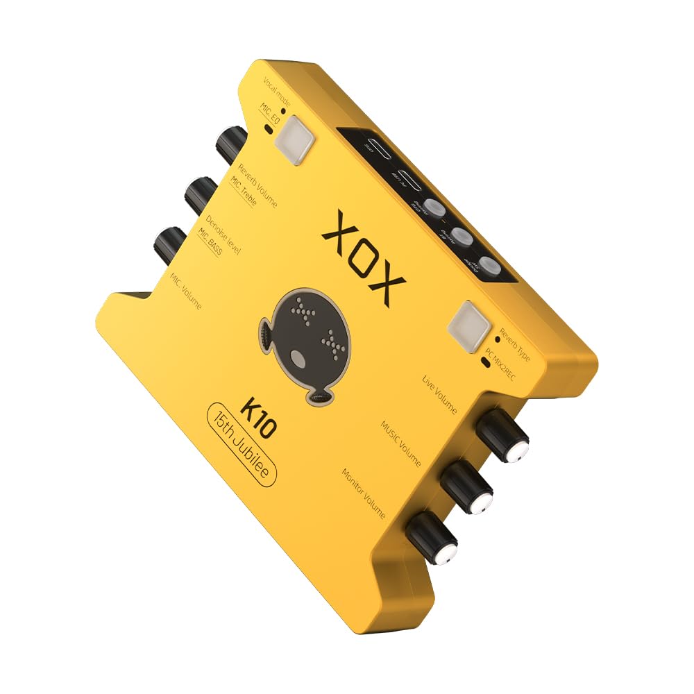 XOX K10 live streaming audio interface,sound card,audio mixer with bluetooth,wireless OTG and 3.5/6.3 microphone for podcast gaming recording teaching and singing for PC/phone/ps5 (K10 15TH)
