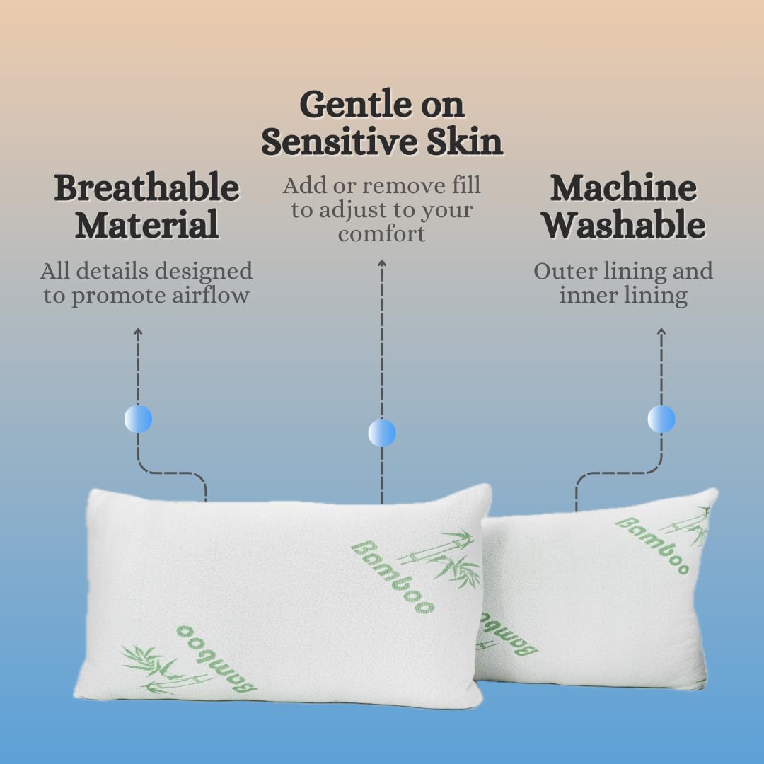 Bamboo Sleeping Bed King Size Pillow 2 Pack Made in Canada for Side, Back & Stomach Sleepers | Bamboo Premium Hotel Quality Cover Cooling Microgel Filling Supportive Pillow - 20"X36"