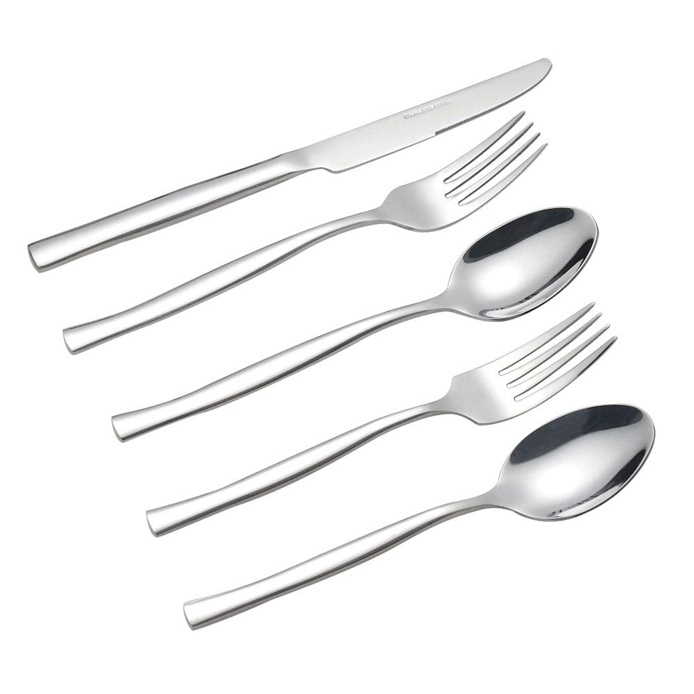 Qskely 60 Pieces Stainless Steel Flatware Knives Forks Spoons, Cutlery Set, Service for 12