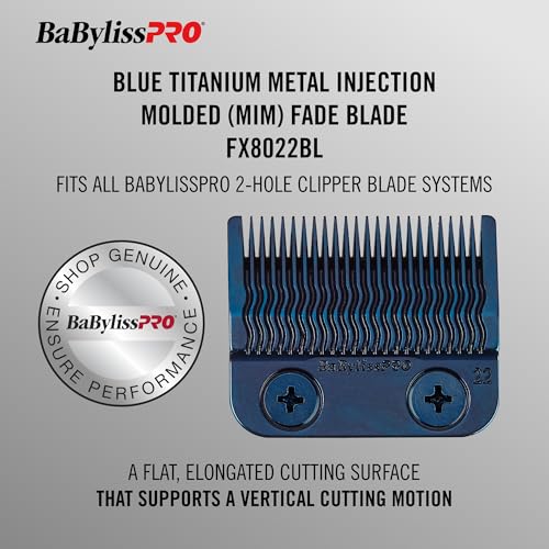 BaBylissPRO Barberology Blue Gold Titanium Precision Replacement Fade Blade MIM Process, 22 Tooth Metal Injection Molded Fade Clipper Blade