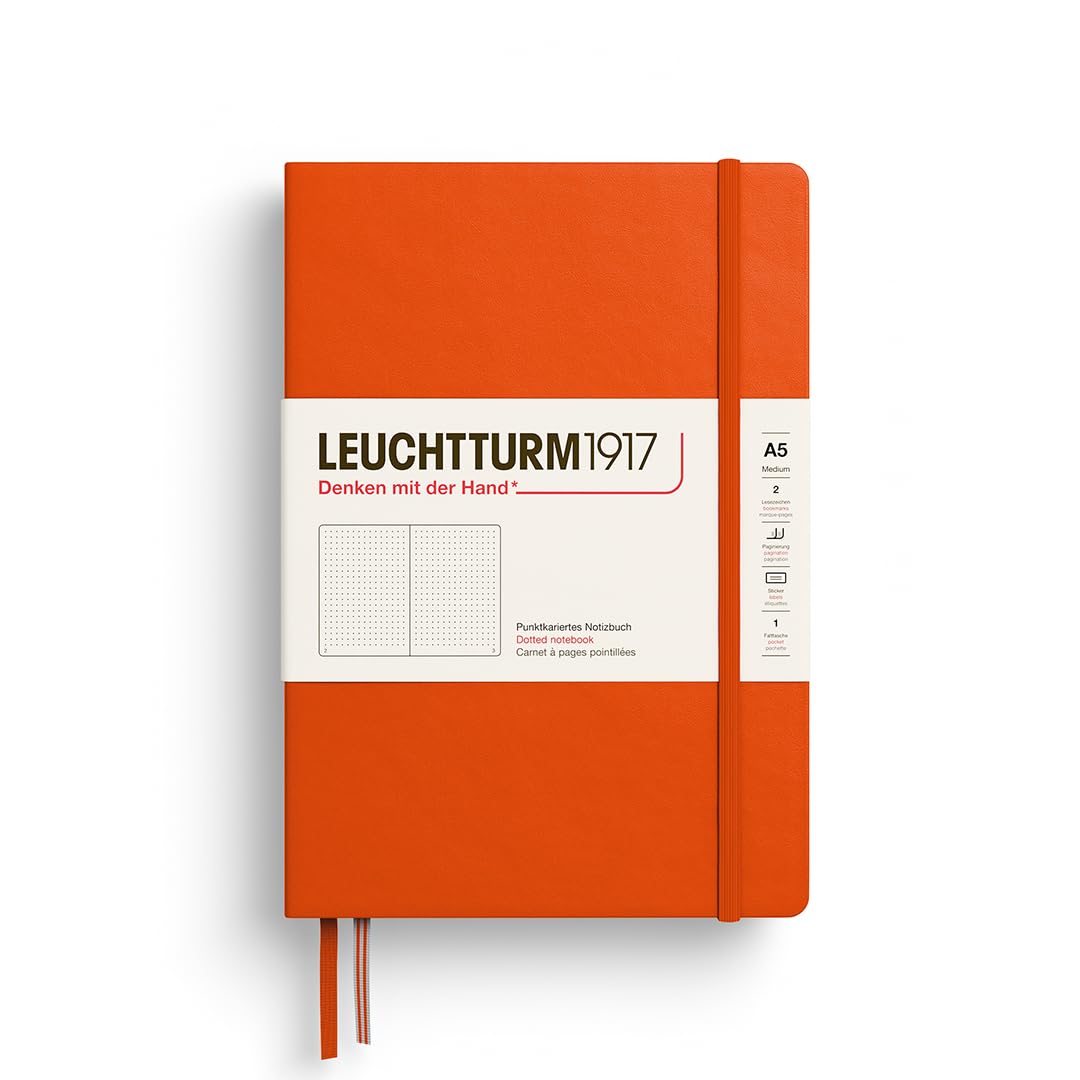 LEUCHTTURM1917 - Notebook Hardcover Medium A5-251 Numbered Pages for Writing and Journaling (Dotted Paper, Pumpkin)
