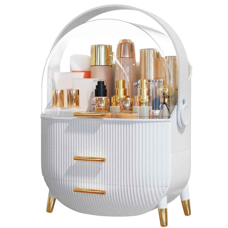 Makeup Organizer Skincare Organizers - Cosmetic Display Cases with Transparent Cover, SkinCare Organizers for Bathroom Countertop, Bedroom Vanity Desk, Lipstick Organizer, White