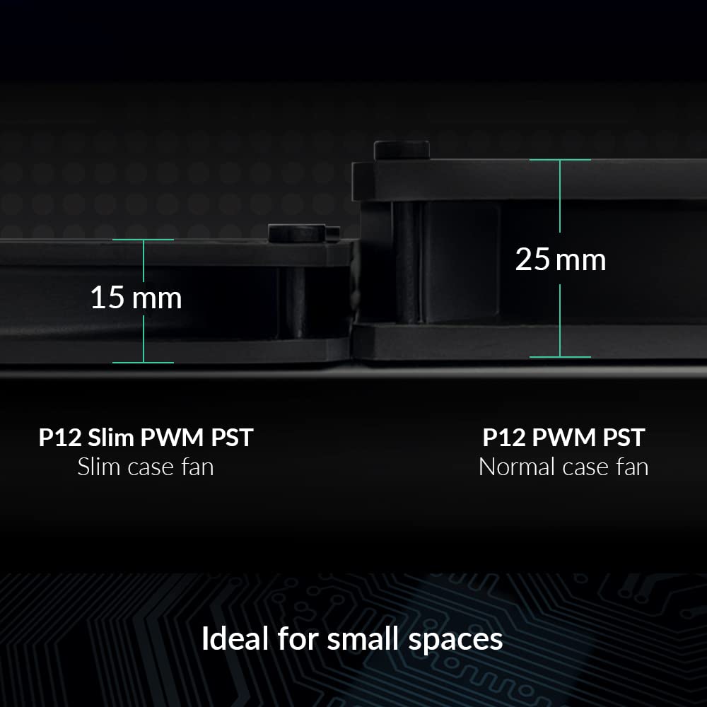 ARCTIC P12 Slim PWM PST (3 Pack) - PC Fan, 120mm Fan, PC Case Fan with PWM Sharing Technology (PST), Pressure-optimised, Quiet Motor, Computer, Extra Slim, 300-2100 RPM - Black