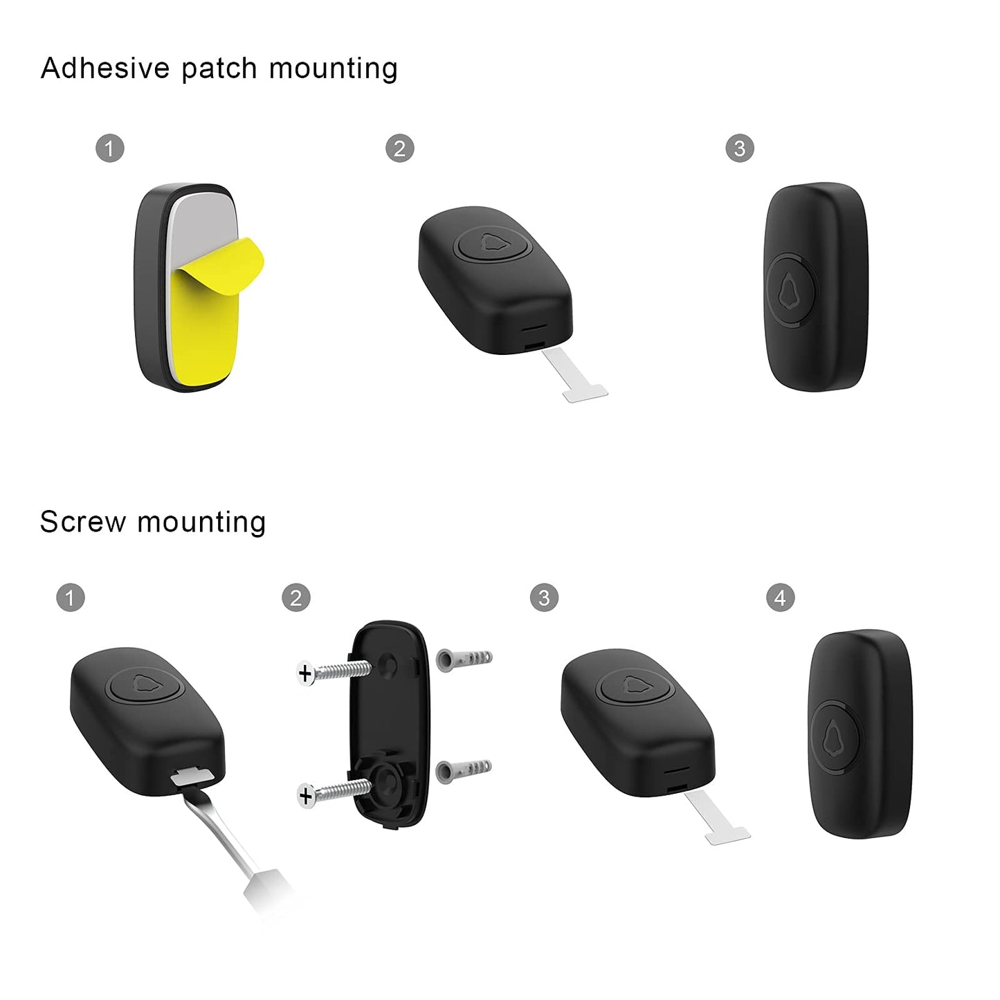 SECRUI Wireless Doorbell, Waterproof Mini Doorbell 1,000ft Range Loud Enough with 5 Volume Levels Door Chimes, 58 Ringtones & Colorful LED Flashing-with 2 Receivers and 2 Push Buttons(Black)