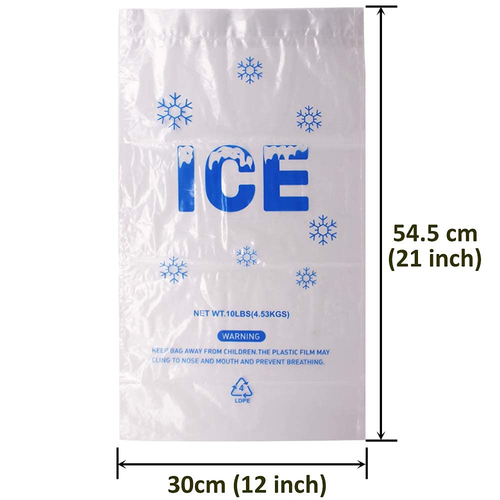 Belinlen 100 Pack 10 lb. Drawstring Ice Bags 12 x 21 Inch Heavy-Duty Plastic With Draw String (2mil Thickness)