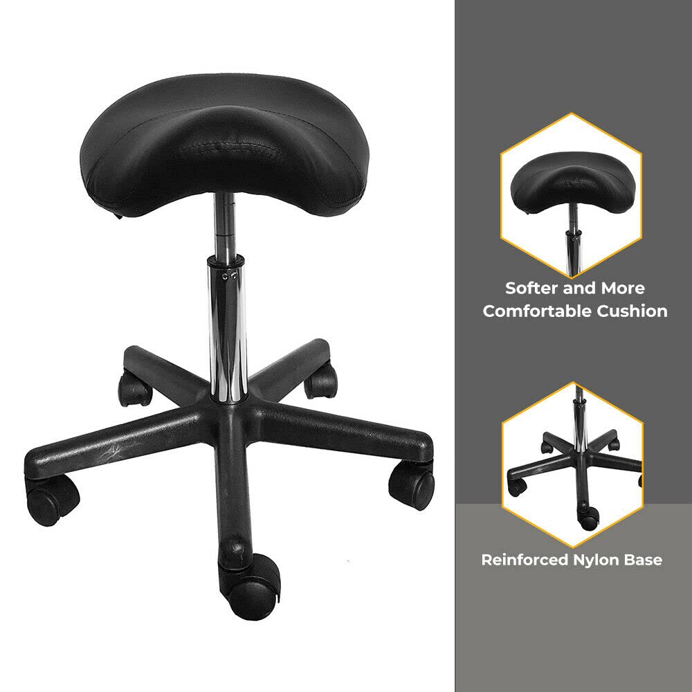 Angel Hydraulic Saddle Massage Stool Ergonomic Comfortable Rolling Adjustable Salon Swivel Saddle Seat (Black)