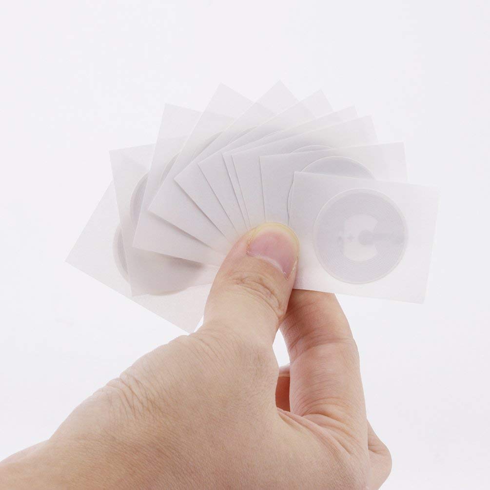 100pcs NFC Sticker 1k RFID Tag Mifare Classic 13.56MHz, Rewritable ISO14443A 25mm Adhesive Smart NFC Tags