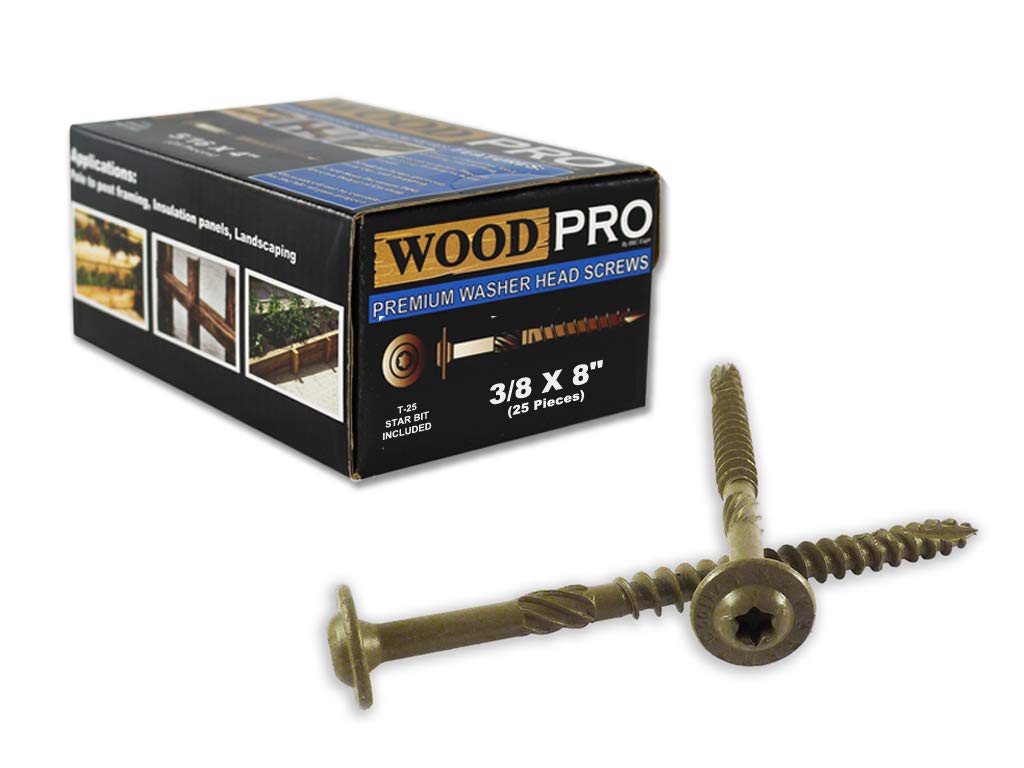 B&C Eagle WoodPro Fasteners ST38X8-25PC 3/8-Inch by 8-Inch Length Round Washer Head Exterior Wood Screws, 25-Pack