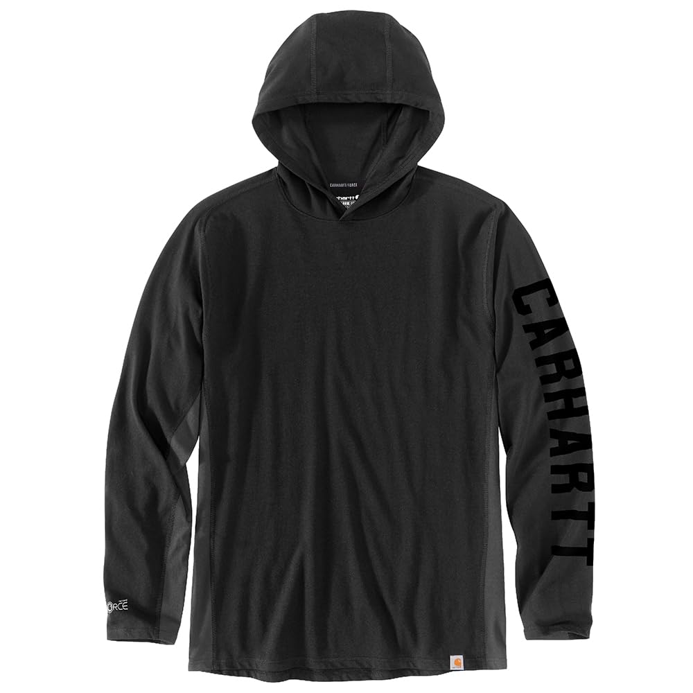 Carhartt Men's Force Relaxed Fit Midweight Long-Sleeve Logo Graphic Hooded T-Shirt, Black, X-Large