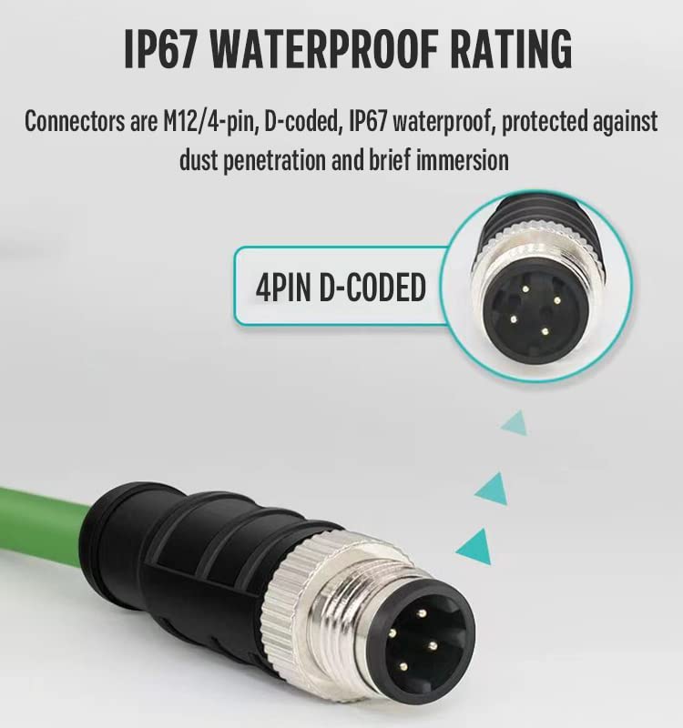 Eonvic M12 4-pin Male to RJ45 E4 Plug High Flex Cat5e Industrial Ethernet Cable Dynamic PUR