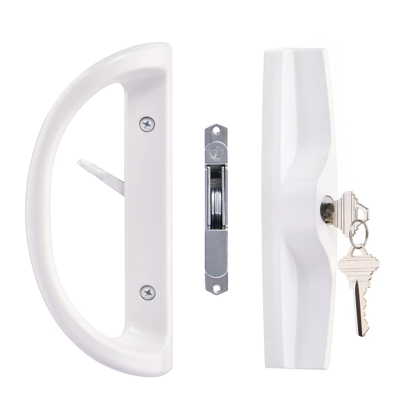 Sliding Patio Door Handle Set with Key Cylinder and Mortise Lock, Full Replacement Handle Lock Set Fits Door Thickness from 1-1/2" to 1-3/4",3-15/16” Screw Hole Spacing, Reversible Design(Non-Handed)