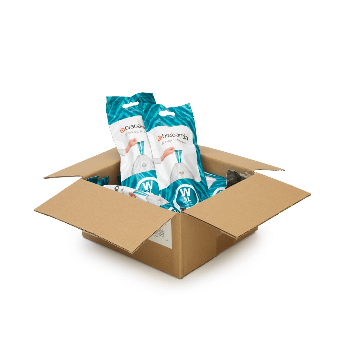 Brabantia PerfectFit Trash Bags (Size W/1.3 Gal) Thick Plastic Trash Can Liners with Drawstring Handles (200 Bags)