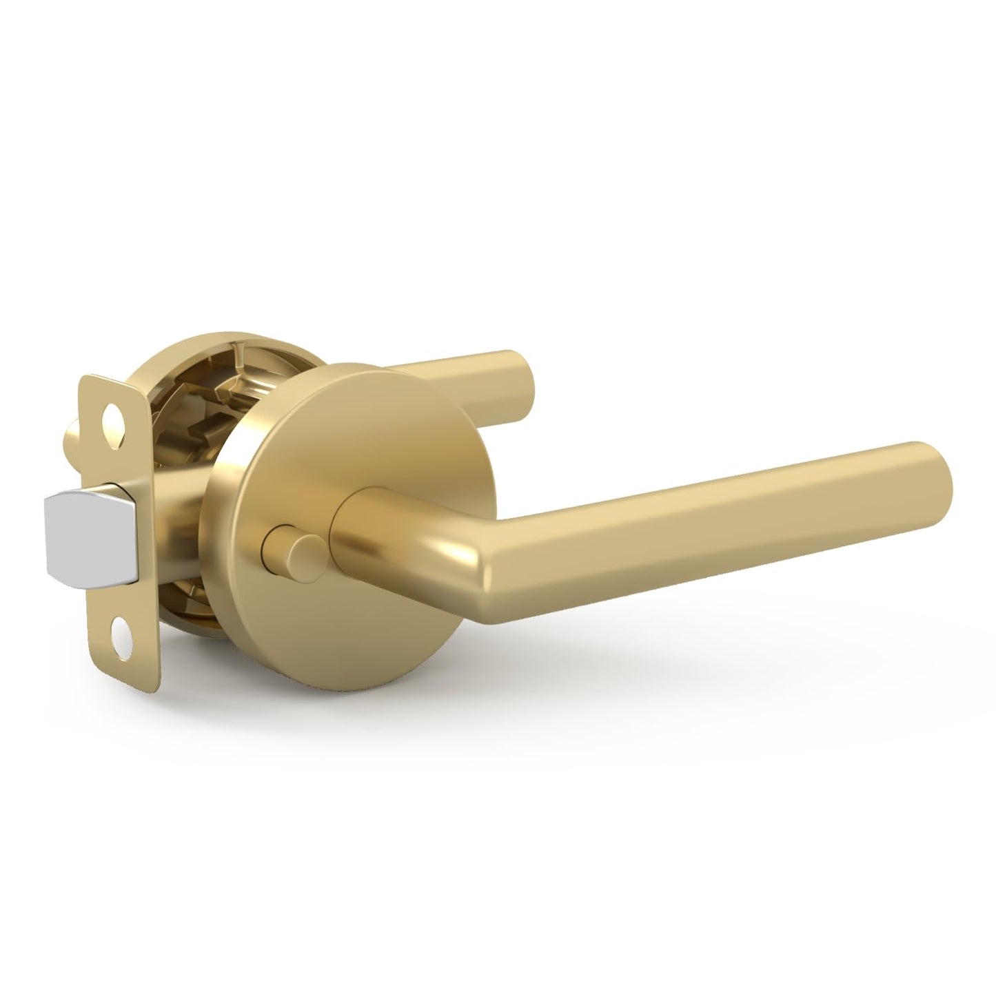 MEGA HANDLES Privacy I Lever Door Handle Set for Hallway, Closet and Bathroom I Reversible Heavy Duty Design I Fits All Standard Door Sizes I Screws Included - Satin Brass (1 Pack)