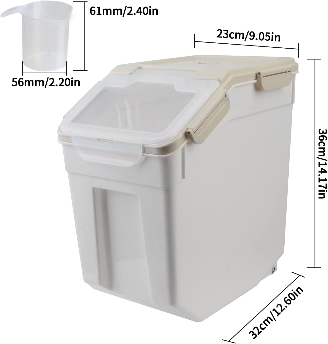 Flour Storage Container - 2Pack Rice Container 25 lbs, Flour Bin with Scoop & Wheels, Rice Dispenser for Kitchen Pantry Bulk Sugar, Cereal, Beans, Dog Pet Food Organizer - Gray