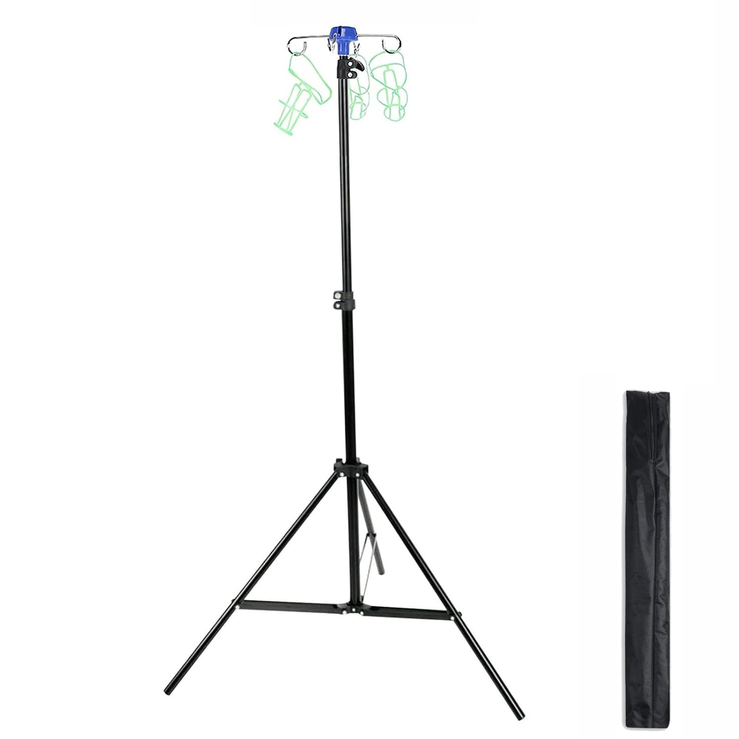 GSCDJCM Portable Folding IV Stand, Aluminum Alloy 4 Hooks and 3 Legs, Adjustable Height, for Hospitals, Clinics, Wheelchairs and Beds