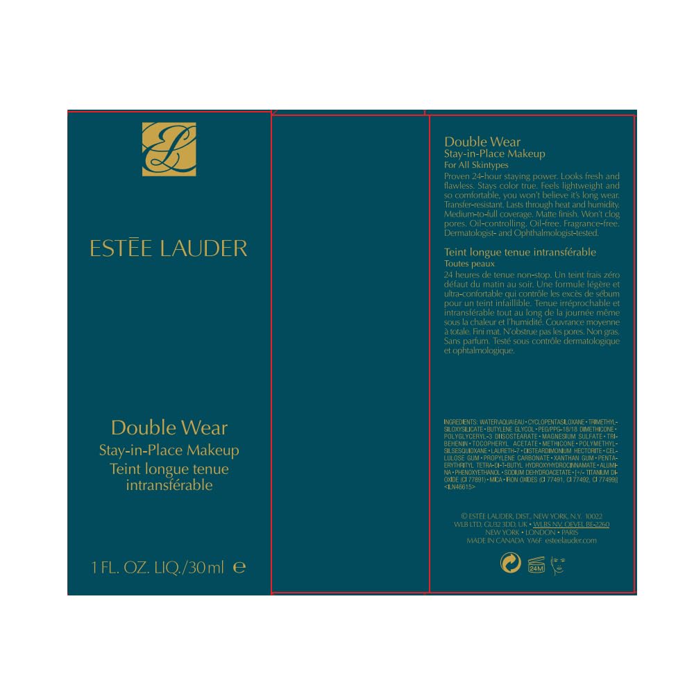 Estée Lauder Double Wear Stay-in-Place 24-Hour Long-Wear Matte Foundation, 30 ml, 3W2 Cashew