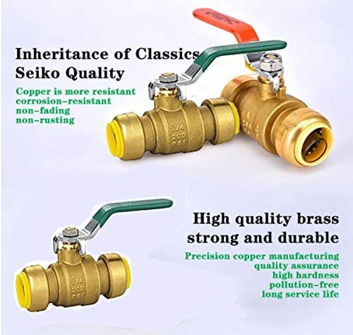 (Pack of 5) AB 1/2 Inch Push Fit Ball Valve, 1/2 Inch Water Shut Off Valve with Disconnect Clip, Full Port Push Connect Ball Valve for Copper, CPVC and PEX Pipe, UPC Certified