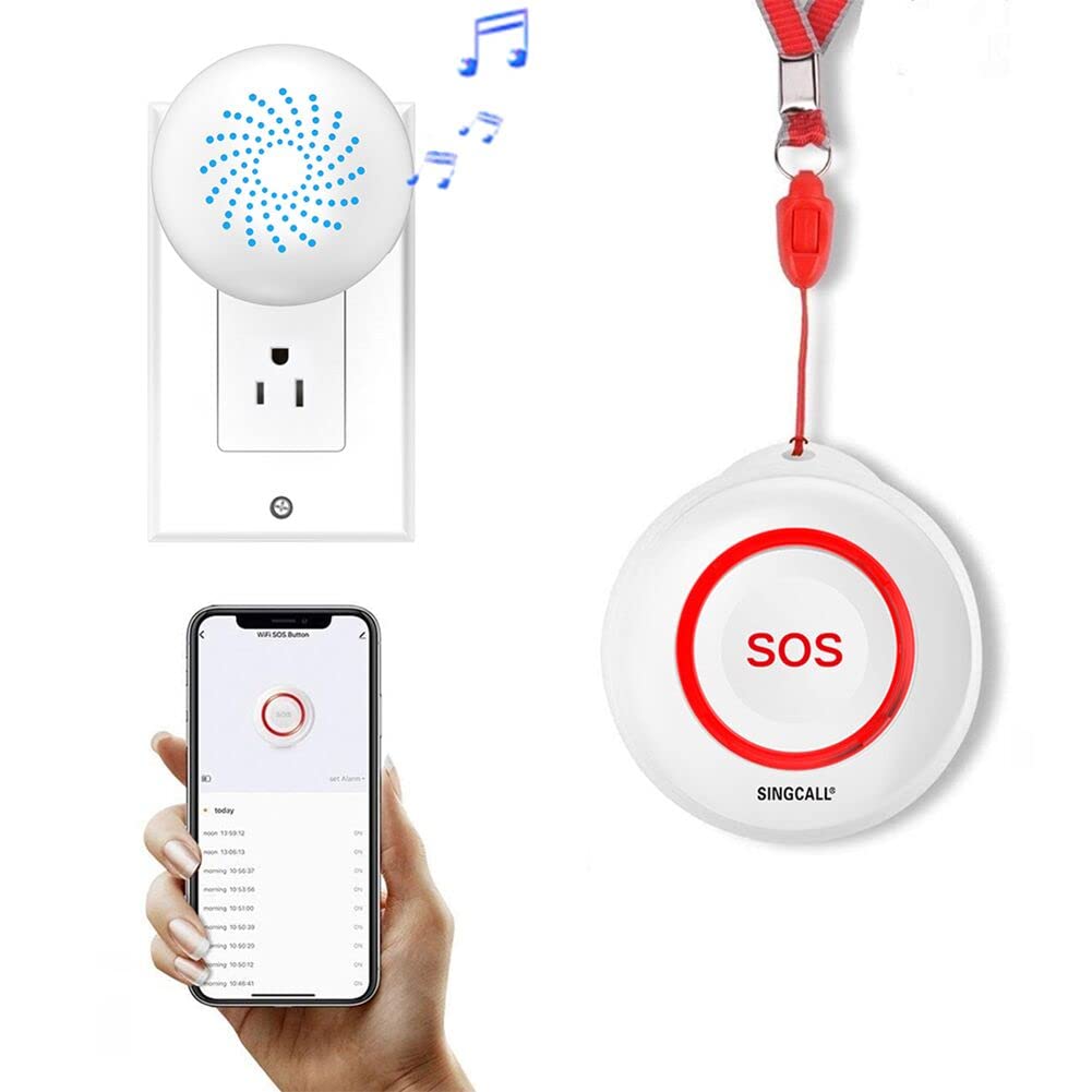 SINGCALL Tuya WiFi Smart Wireless Caregiver Pager System Nurse Calling Alert System for Elderly Patient Seniors Disabled 1 Waterproof SOS Emergency Button 1 Plugin Receiver