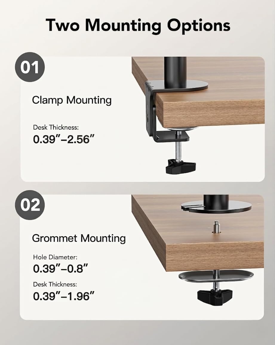 HUANUO Vertical Dual Monitor Mount for 17–32 Inch Screens, 17.6 lbs Capacity Each, Extra Tall Stacked Monitor Stand with Height Adjustment and C-Clamp,Gaming Monitor Arm