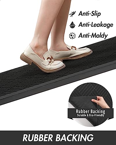 Front Door Mat Outdoor Indoor Welcome Mat Non Slip Rubber Doormat Absorbent Entryway Rug Entrance Mat Entry Rug Dirt Scraping Shoe Mat Black 60X90cm