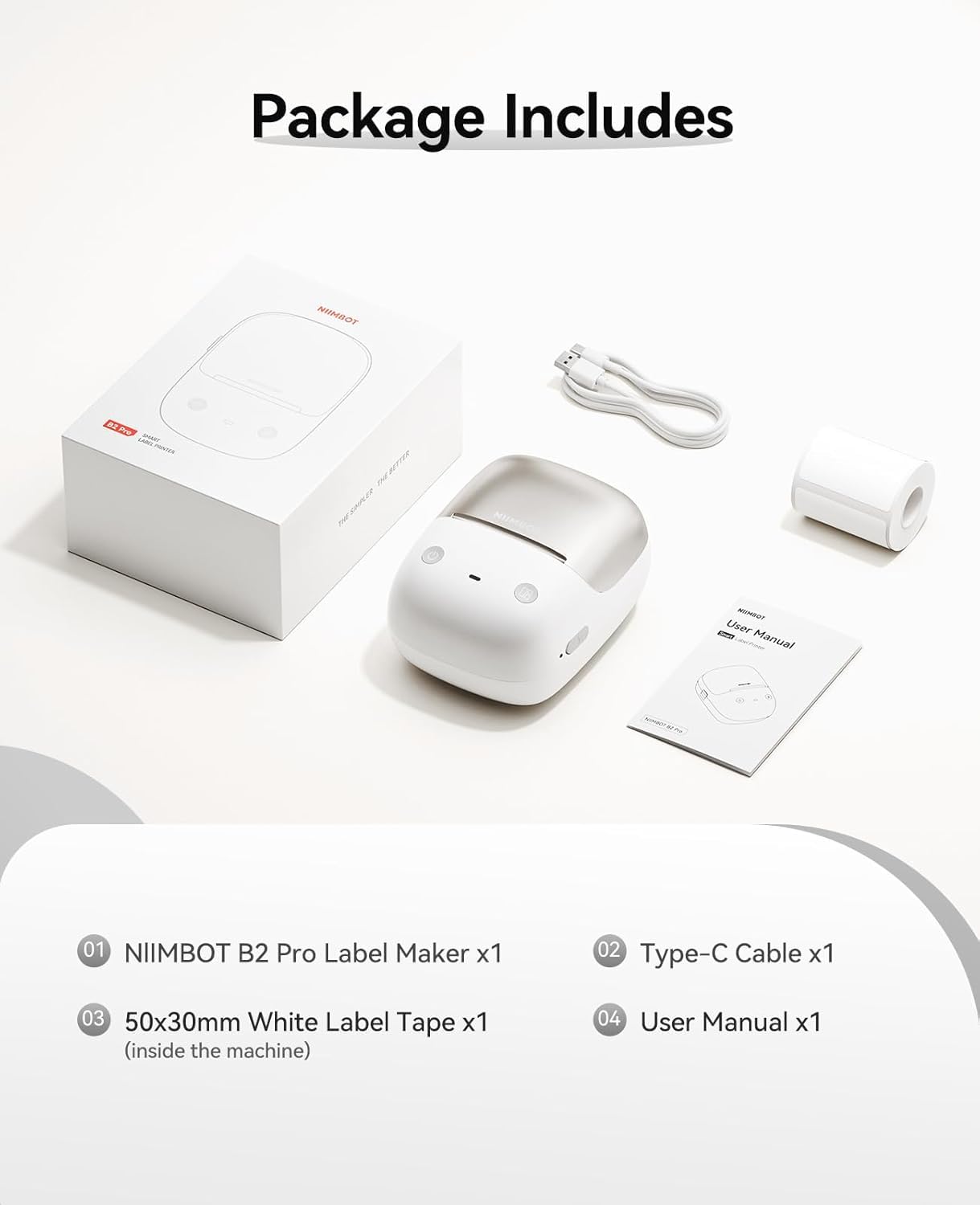 NIIMBOT B2 Pro Label Maker Machine with Tape, Mini Portable Thermal Sticker Printer, 300DPI HD Red and Black Monochrome Printing
