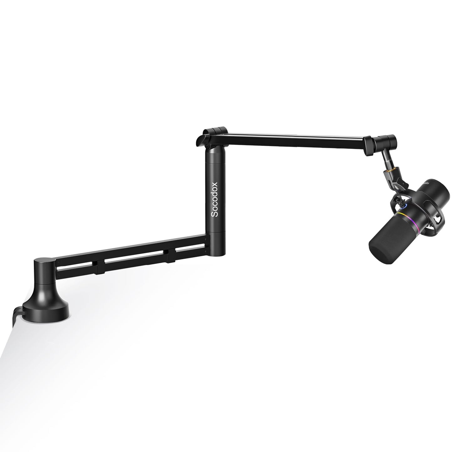 socodox Microphone Arm, Low Profile Microphone Arm, Desktop Stand for Streaming, Podcast and Gaming, Blue Yeti Compatible, with 7cm Clamp, 3/8" and 5/8" Adapters, Load 2kg, Black