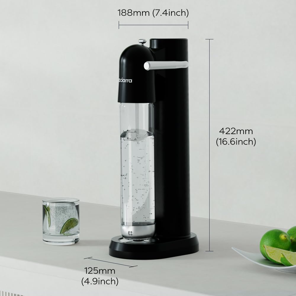CIARRA Sparkling Water Machine Soda Maker for Home, Soda Streaming with 1L BPA-Free Bottle,Black