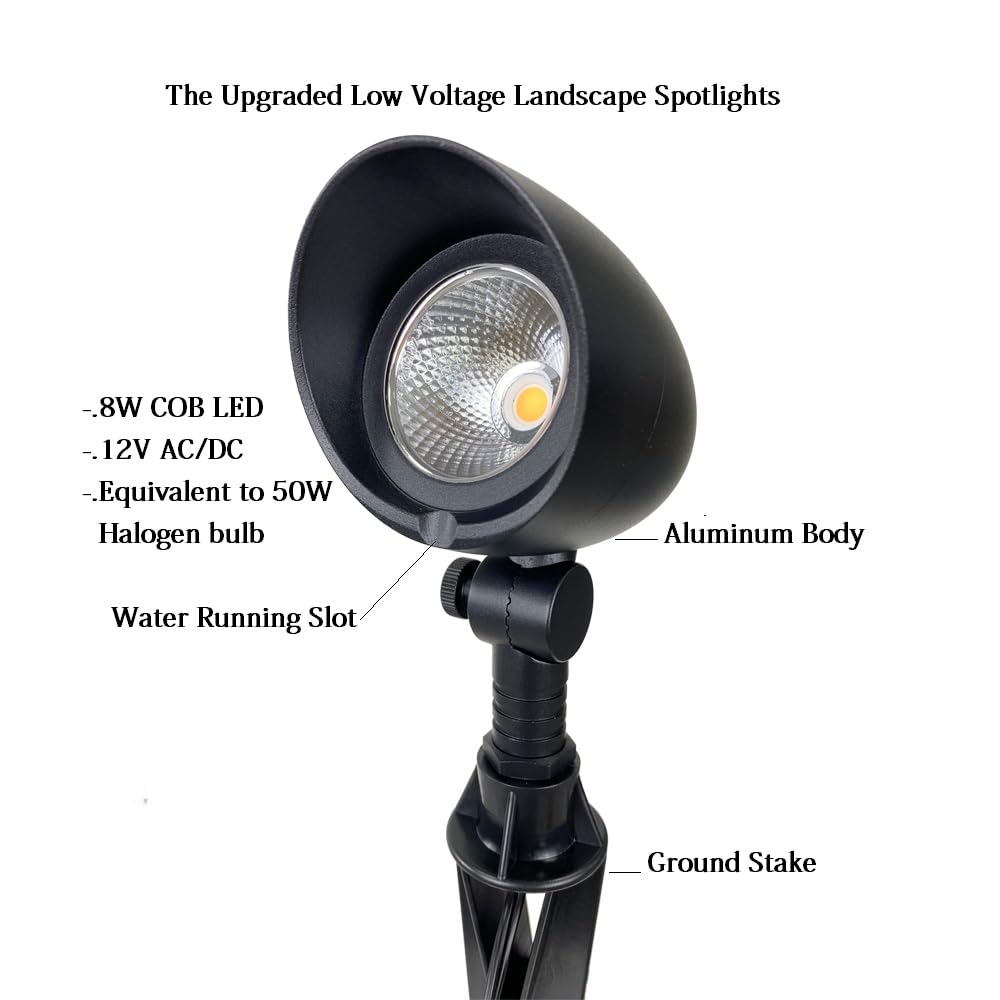 Leelands Low Voltage Landscape Lighting Fixture,Cast Aluminum 12V Landscape Spotlights 8W for LED Spot Lights Outdoor Tree Uplights Garden Yard Lights Water Resistant Black Finish Warm White Pack of 2