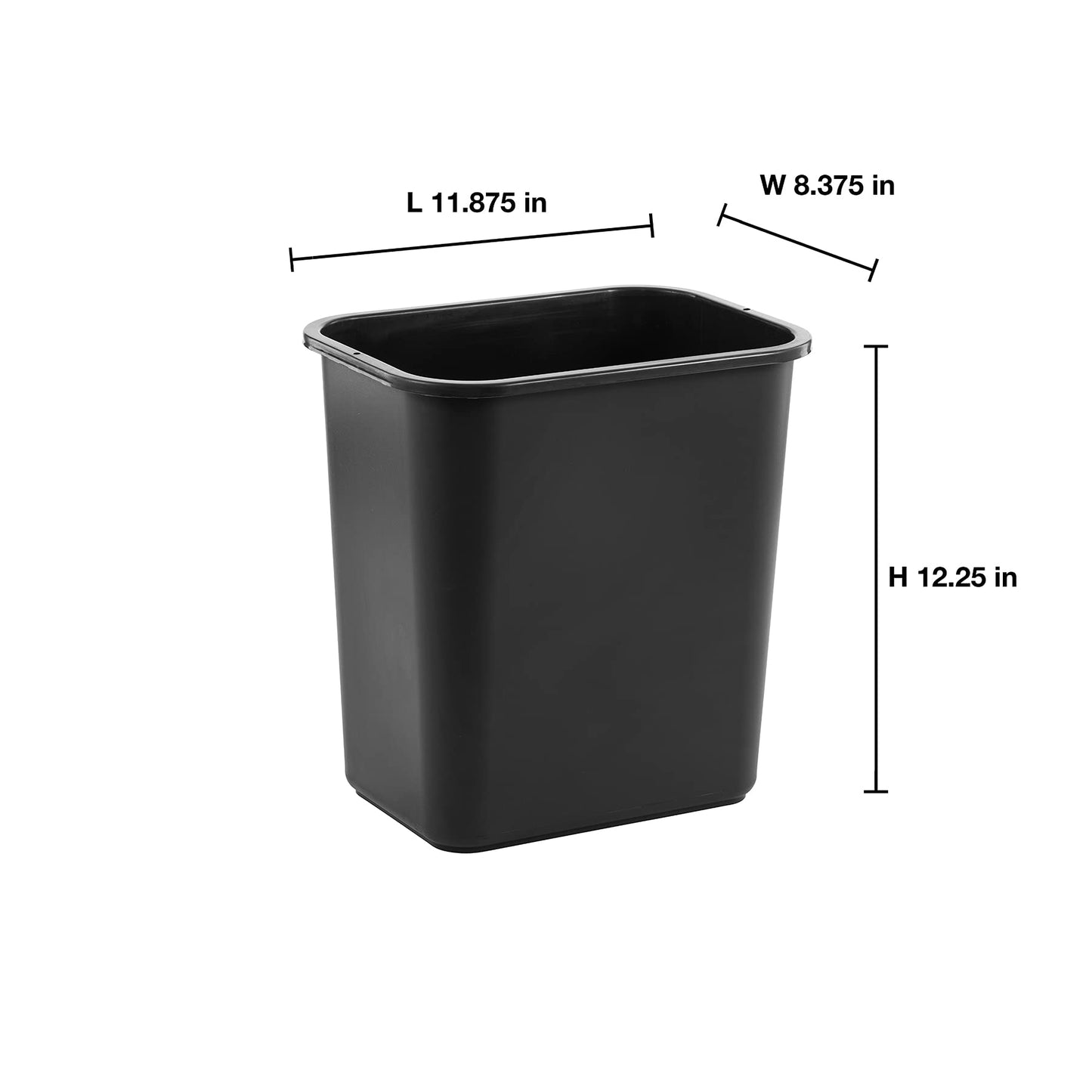 United Solutions 13 Quart / 3.25 Gallon Space-Efficient Trash Wastebasket, Fits Under Desk and Narrow Spaces in Commercial Office, Kitchen, Home Office, and Dorm, Easy to Clean, Black (Pack of 1)
